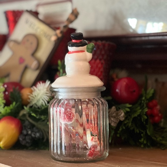Vintage Christmas Snowman Candy Jar - Picture 3 of 5